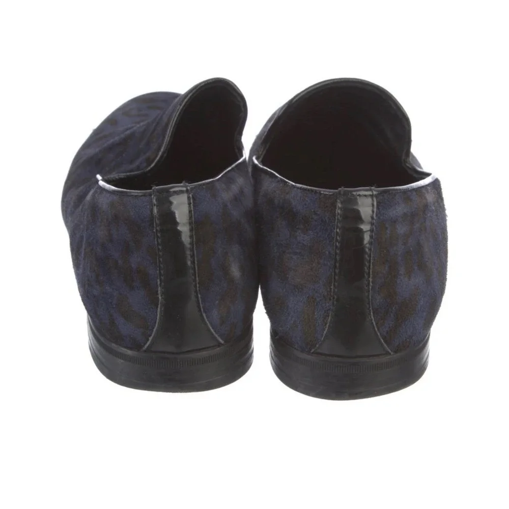 Jimmy Choo Mens Leopard Print Calf Hair Loafers Navy Blue Black Size 9.5 Luxury